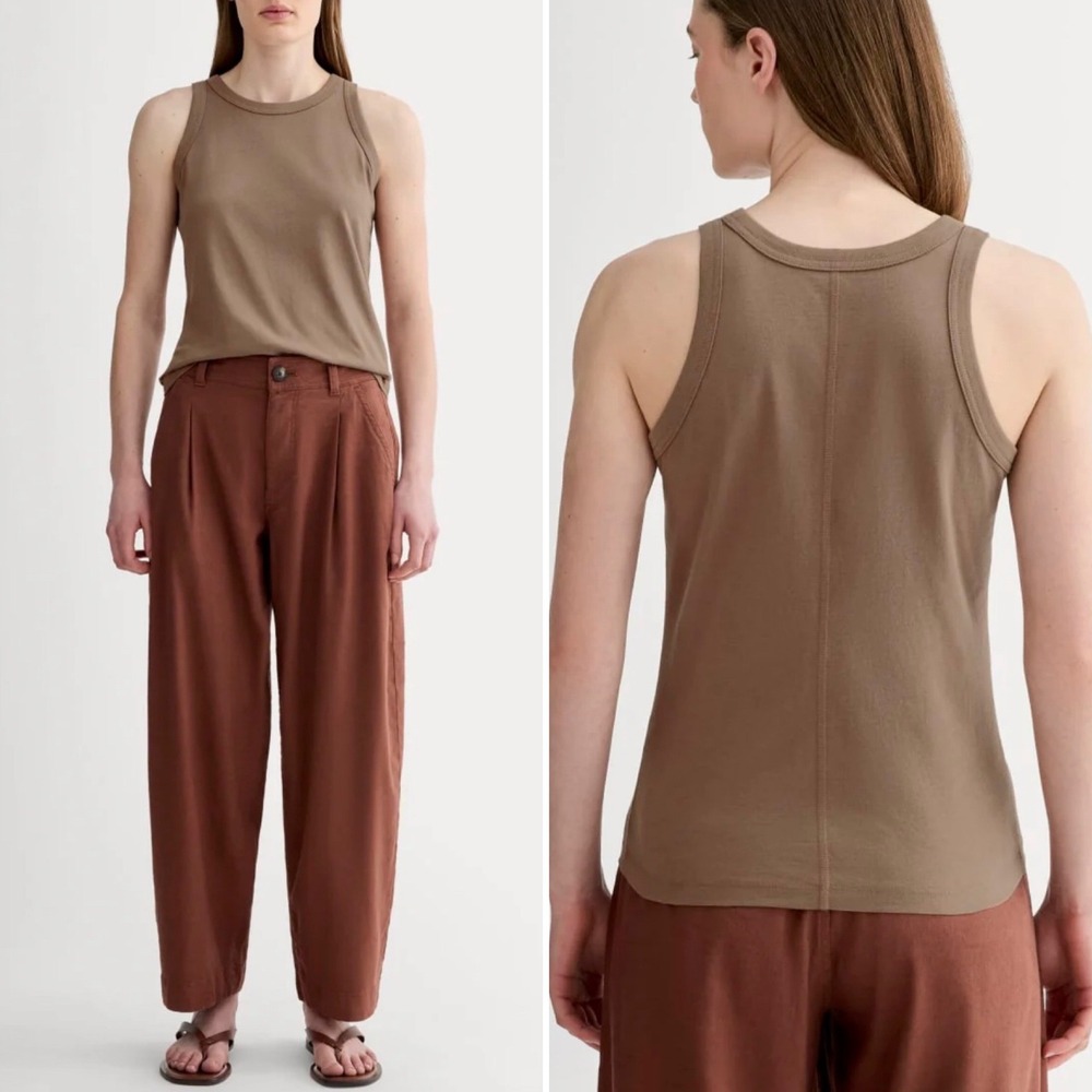 Everlane The Tank in Essential Cotton Brown Organic Rib Trim XXS
